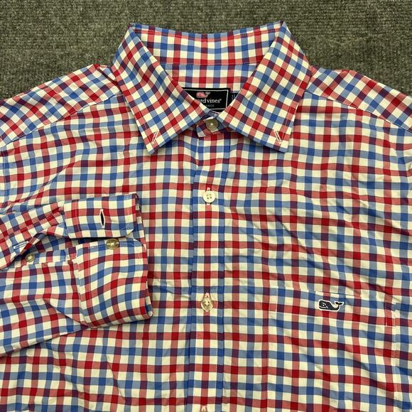 Vineyard Vines Shirt Mens Medium Classic Fit Tucker Performance Plaid Button Dow - Picture 1 of 7